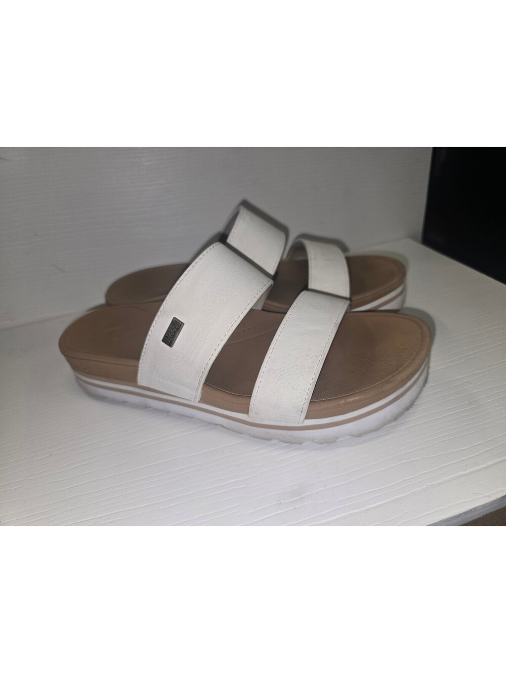 Reef Banded Horizon Hi Womens Size 8 White Platform Slide Sandals
